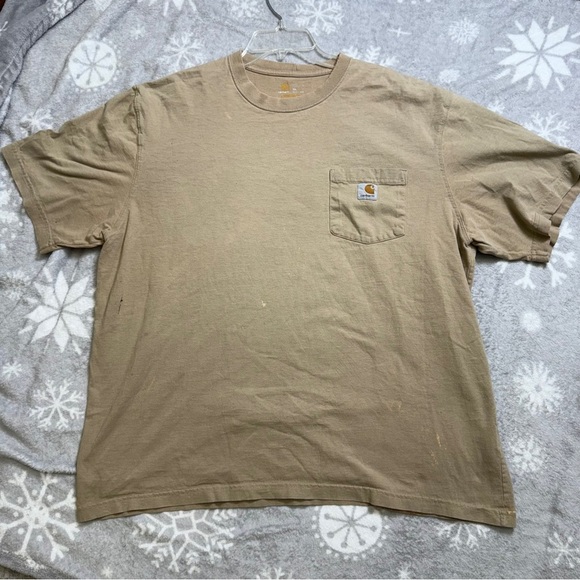 Carhartt Classic Logo Pocket T Shirt Size XL Beige Original Fit Mens - Picture 1 of 9